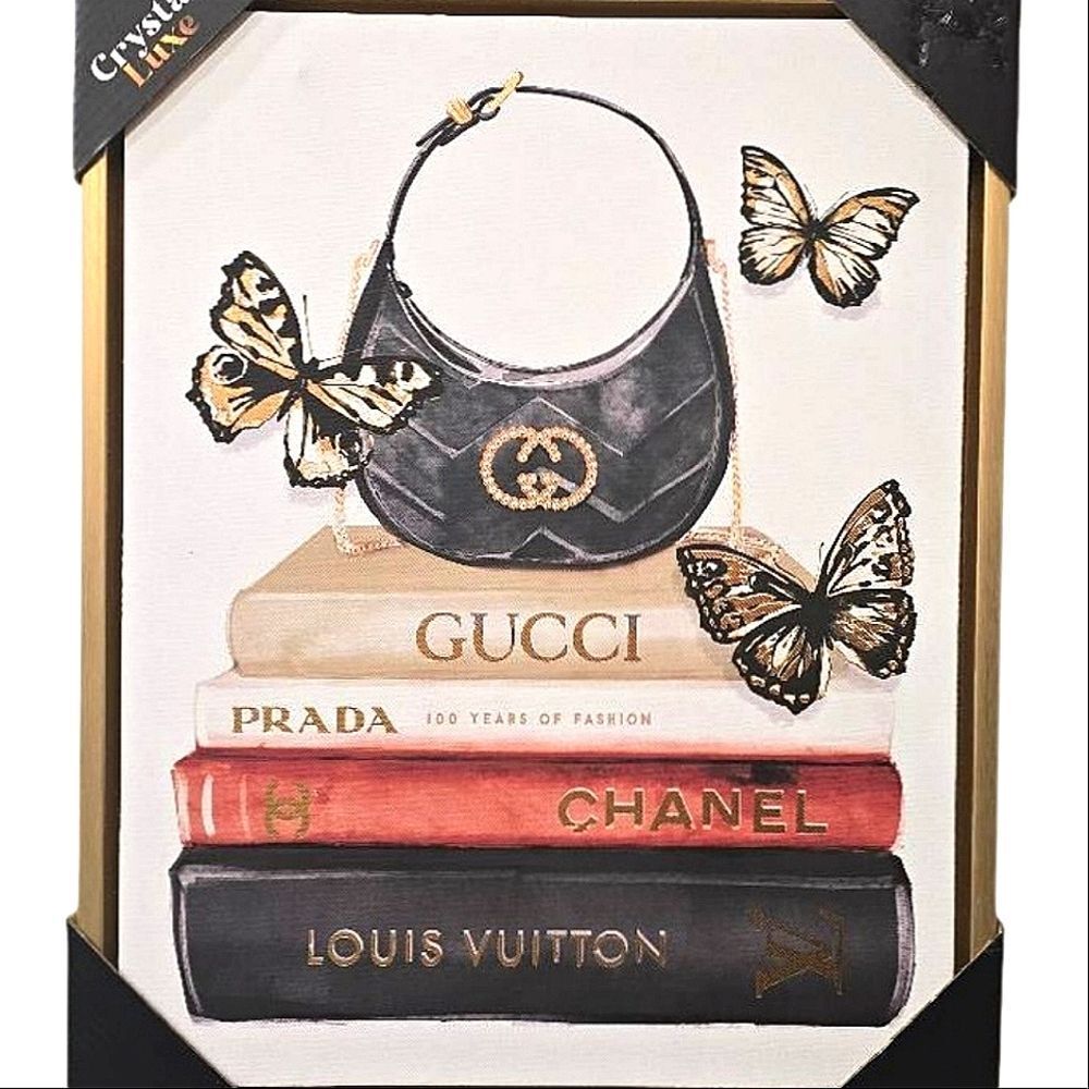 Crystal Luxe Fashion Bookstack Framed Canvas Wall Decor